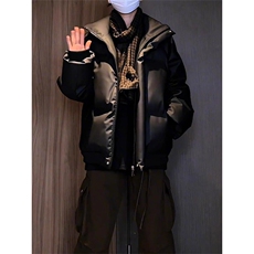 现货5W件冬季三防重磅硬挺boxy短款羽绒立领PU皮棉衣外套加厚棉服，男装棉衣，电商A486-1