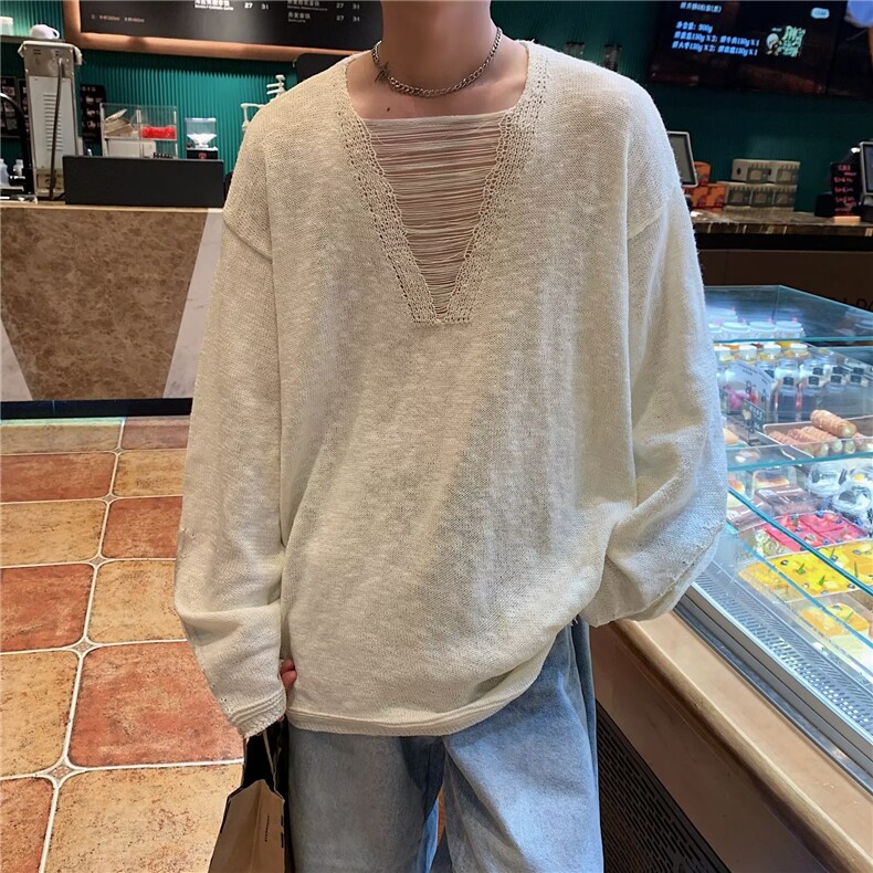 秋季薄款针织衫男女款高街美式街头设计感破洞YYO48-P45,男装针织衫/毛衣,星座1109-3