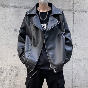 港风秋款男皮夹克西装领工装拉链宽松休闲皮外套JK902P63