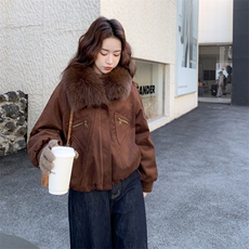 新款现货2B114-P475-K695鹿皮绒真狐狸毛90白鸭绒派克服，女装羽绒服，网红馆