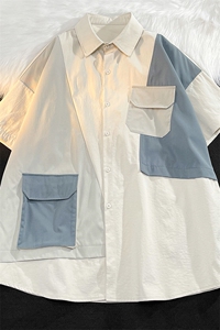 夏季新款港风大码工装拼接短袖衬衫M-3XL-CS201-P45图片