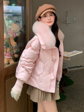 现货现货！2025冬装新款糖果色可爱超大狐狸毛加厚白鸭绒羽绒服女，女装羽绒服，时尚风爆