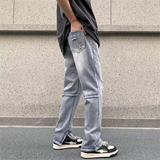 美式vibe裤子高街水洗牛仔裤男设计感小众拉链裤N745P46，男装牛仔裤，星座1116-2