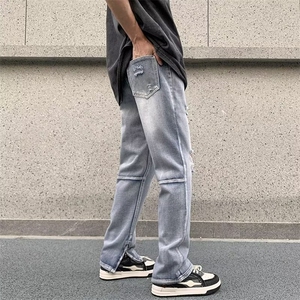 美式vibe裤子高街水洗牛仔裤男设计感小众拉链裤N745P46图片