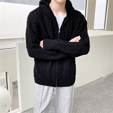秋冬季新款拉链毛衣男连帽针织衫轻熟风麻花菱格纯色开衫外套G08，男装针织衫/毛衣，星座1116A-2（原606A-1）
