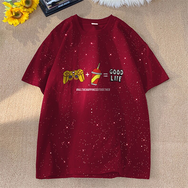 可48小时发货支持抖音得物来样二开 美式满天星亮片短袖T恤MTX649图片