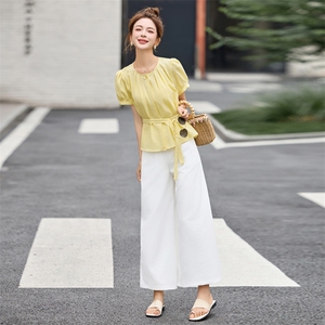 休闲套装女2025新款巨好看的韩系夏日气质穿搭显瘦阔腿裤两件套图片