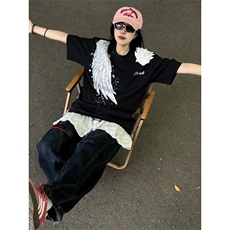 BK924CC-特P38立体浮雕绣花肩章羽毛翅膀短袖T恤，男装T恤，星座1007（原301D）