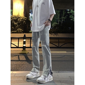 B221 美式ins高街暗黑拉链小脚弹力破洞牛仔裤 LK23060-P65 控88图片