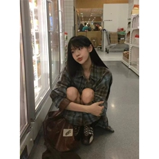 美式复古格子衬衫女2025新款春秋薄款设计感小众宽松长袖衬衣外套，男装衬衫，星座1210-1