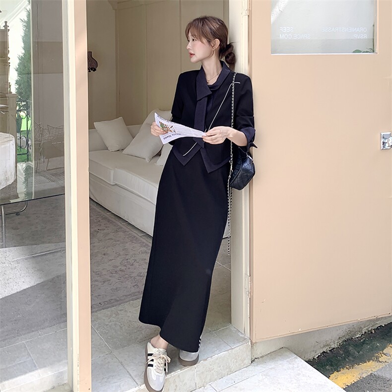 秋季新品牛仔拼接领带小西装半裙套装F666-P175-K268,女装套装/套裙,2C255