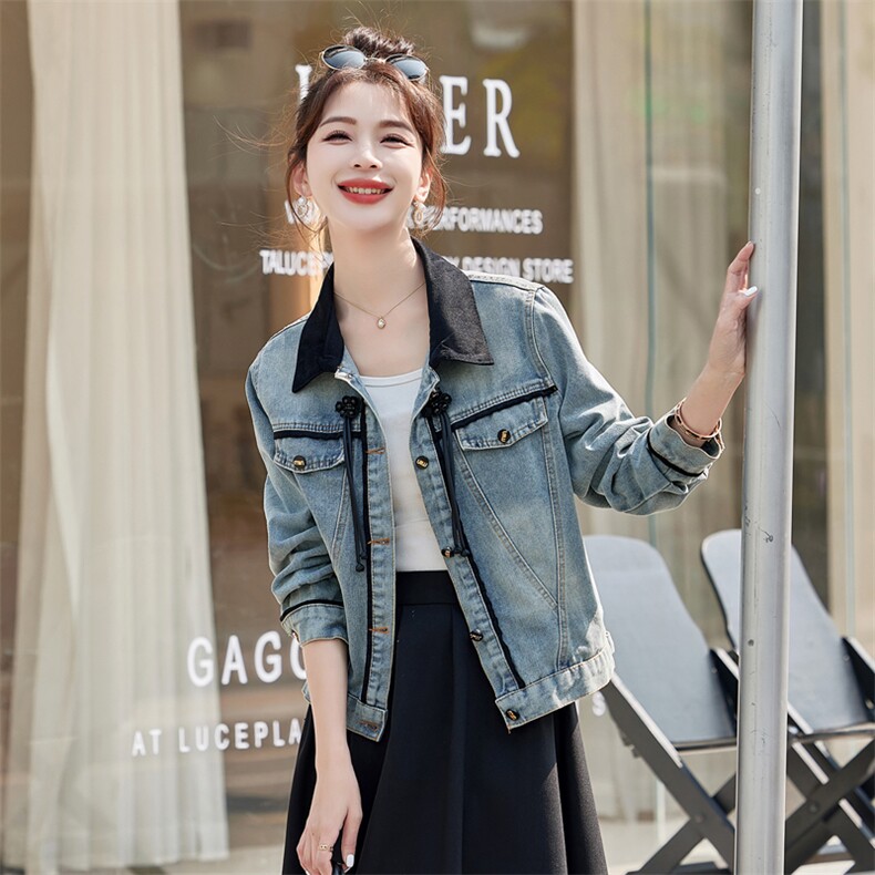 大码女装胖mm新中式盘扣牛仔外套2025春新款复古显瘦短款上衣,女装短外套,江忆布依