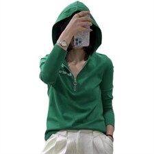 新款拉链戴帽衬衫，女装衬衫，淳沐