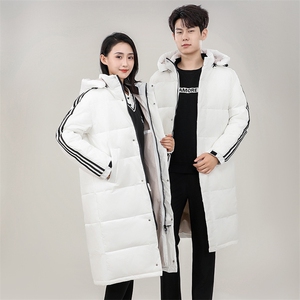 可定制运动长款情侣羽绒服连帽三条杠白鸭绒男女同款外套898-P120图片