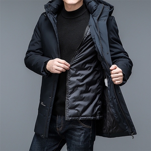 2024新款冬季中年男士中长款羽绒服连帽时尚休闲加厚保暖爸爸外套图片