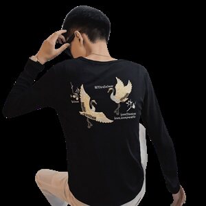 5秋季长袖修身T恤仙鹤刺绣社会小伙韩版潮男打底衫C301B-CT15图片