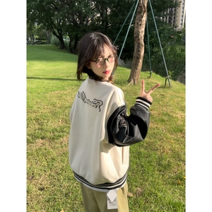 J9875-P77好质量钉珠刺绣撞色拼接棒球服夹克外套图片