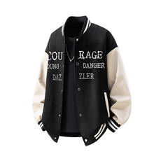 美式珍珠PU皮袖设计大码M-5XL毛呢棒球服夹克PU皮78084P69控108，男装夹克，星座227-7