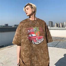 美式复古汽车印花男生短袖水洗做旧宽松T恤JK23273-p45-控58，男装T恤，星座605(原A050)