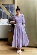 韩系紫色连衣裙女夏2025新款法式收腰显瘦爆款长款长裙流行绝美，女装连衣裙，浙宝225