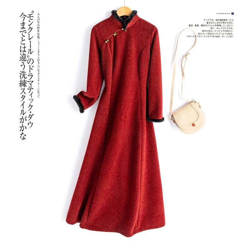 水衣源8105款冬季加厚弹力绒打底旗袍裙，女装汉服/婚纱/旗袍/礼服，水衣源