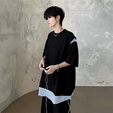 2024春夏新款假两件T恤小众设计感短袖潮流宽松现货W8155-P42，男装T恤，星座512-4
