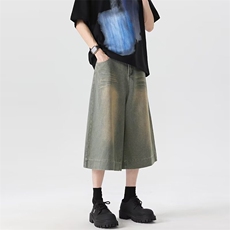 七分牛仔裤男士韩版潮流高街帅气宽松2024秋夏ins短裤RK2061-P42，男装牛仔裤，星座412-2
