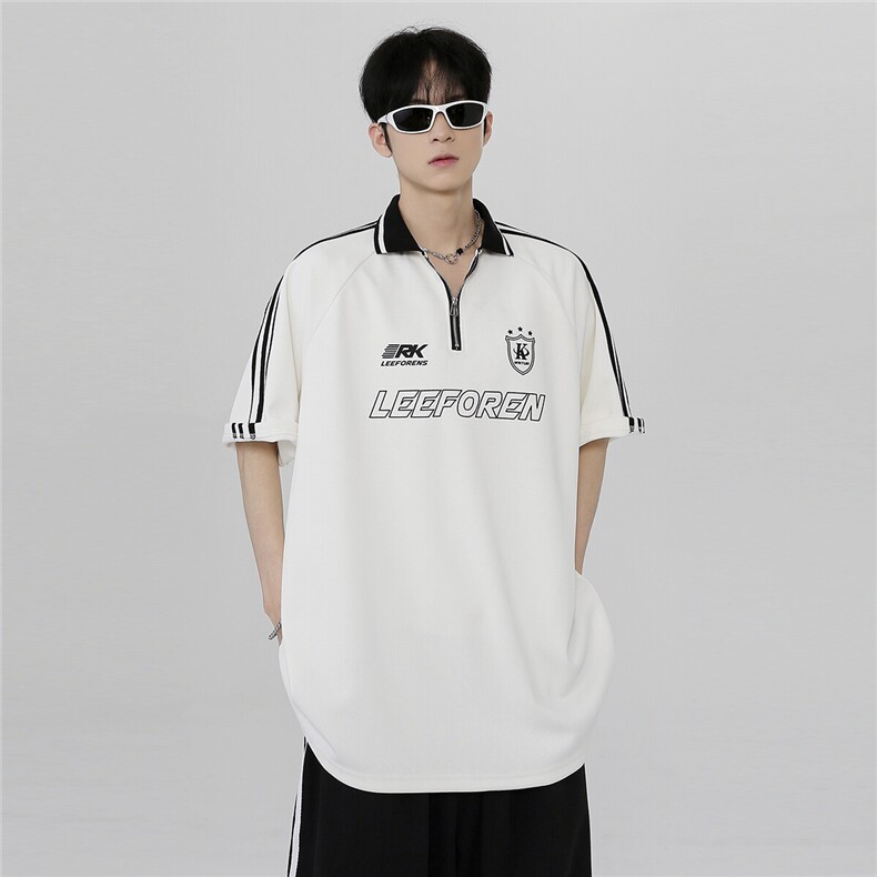 翻领学院风条杠半袖POLO衫夏季少年感重磅质感T恤上衣T906-P38,男装T恤,电商C307