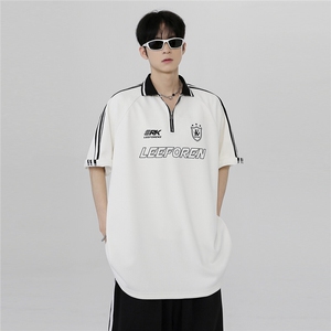 翻领学院风条杠半袖POLO衫夏季少年感重磅质感T恤上衣T906-P38图片