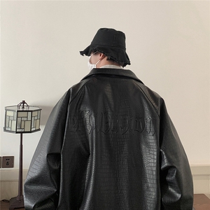 美式港风钢印夹克大码M-5XL皮衣鳄鱼纹情侣皮衣男外套JK8749P90控图片