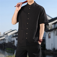 2026夏季新款风盘扣纯色休闲宽松大码苎麻T恤CS2606，男装T恤，电商A008