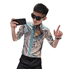 312A-251-P55-控692025新款社会小伙五分袖衬衫个性时尚上衣A，男装T恤，星座312A-5