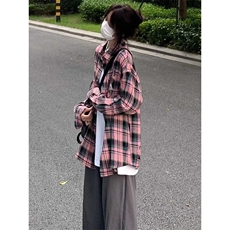 TC697-P45黑红格子早秋长袖衬衫美式学院风学生百搭上衣，男装衬衫，星座617A-2