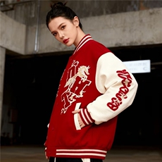 1506/QPN100/P70马年2026新款毛巾绣红色棒球服美式宽松情侣外套，女装短外套，星座1506