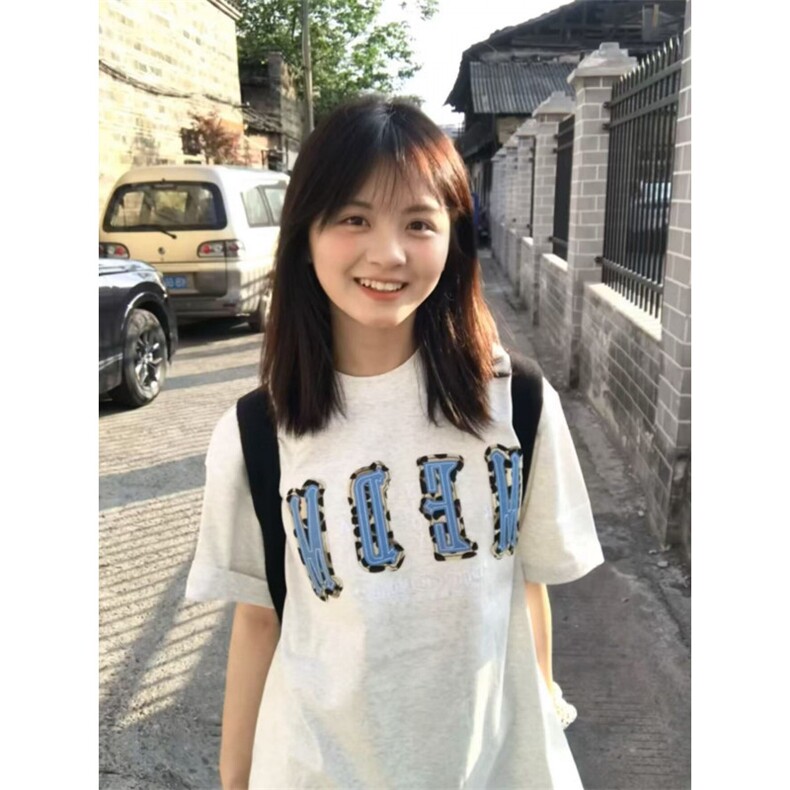 H0873-P35推荐 前后贴布刺绣休闲百搭短袖T恤图片