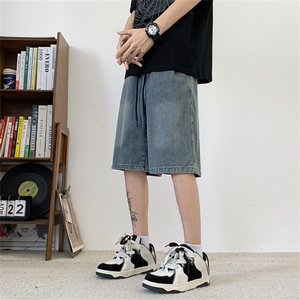 牛仔短裤男夏季薄款潮牌美式高街中裤直筒宽松五分裤DK1772-P43图片