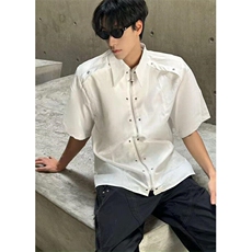 小众金属解构设计感拉链衬衫男垫肩短袖层次痞帅衬衣潮C503，男装Polo衫，星座1116A（原606A-3）