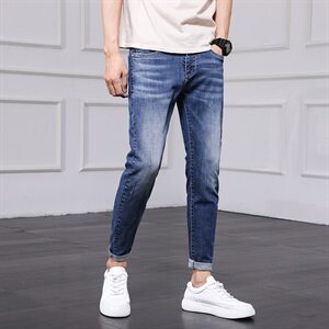 2021夏季潮男青年牛仔裤修身弹力休闲小脚九分牛仔裤男图片