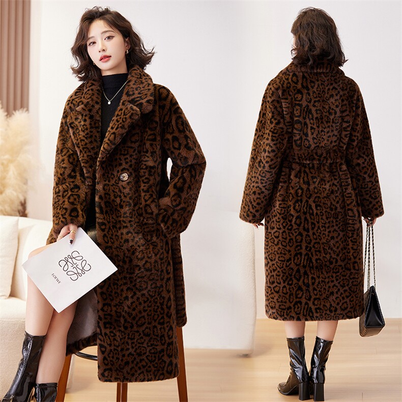 中长款风衣豹纹外套女秋季2024年新款韩版宽松显瘦小个子过膝大衣，女装皮草，江南女神