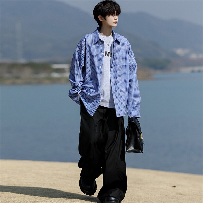 8XL-M长袖衬衫男夏季格子条纹衬衣宽松慵懒风防晒外套CS29005P45,男装衬衫,电商B312