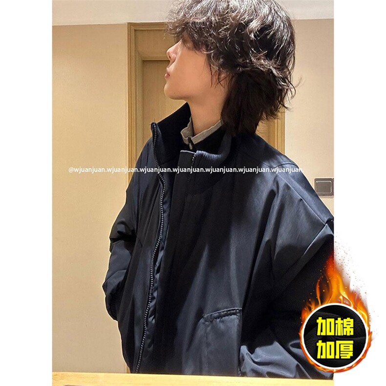 棉衣5W件现货冬季美拉德立领飞行夹克廓形高街棒球服加棉加厚外套,男装夹克,电商A486