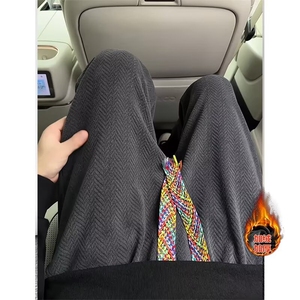 麦穗纹提花裤子男款秋冬设计感加绒加厚卫裤垂坠感直筒阔腿休闲裤图片