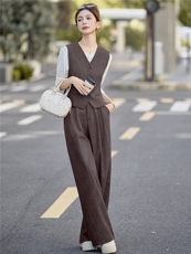 2025秋装新款时尚显瘦马甲阔腿裤套装，女装套装/套裙，曼琳思菲