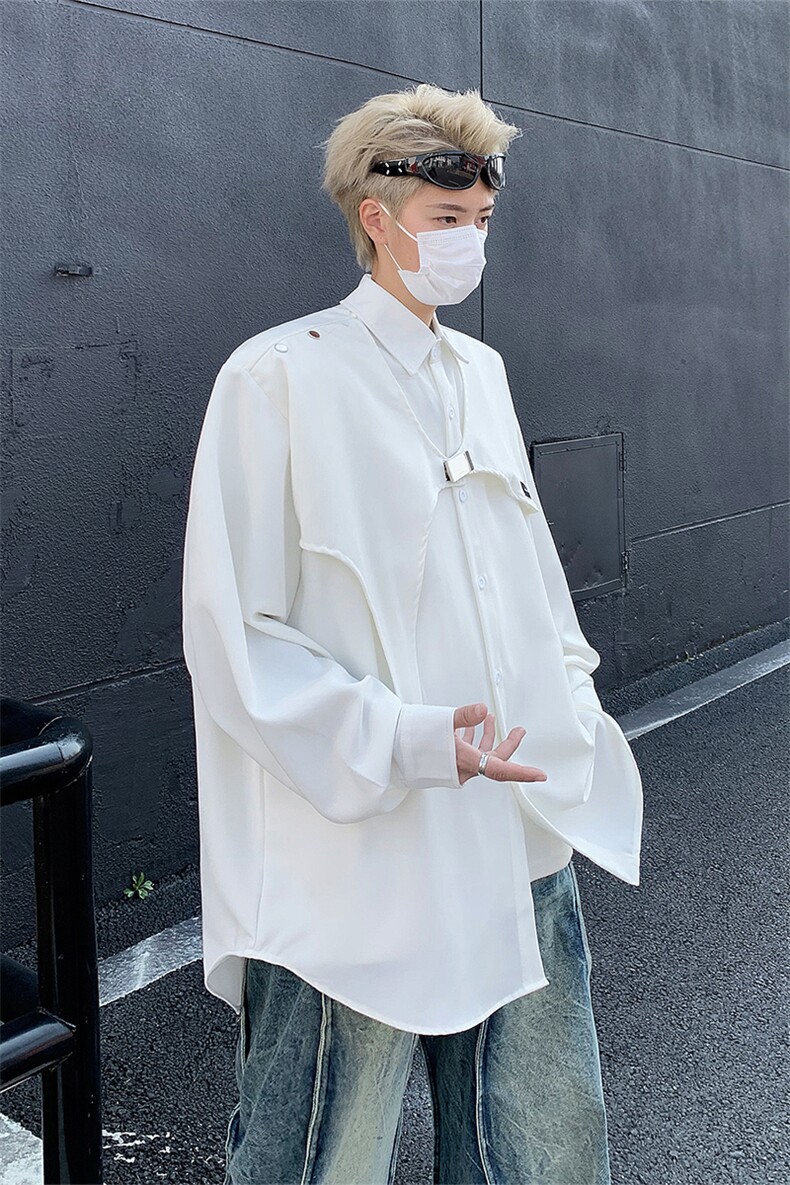 男装衬衫24春季潮牌男士叠穿宽松垂感长袖衬衣XZ514-2-202415-P78,男装衬衫,星座514-2(原B239)