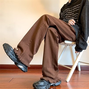 牛仔裤男韩版潮流高街帅毛须个性2024冬季ins直筒长裤RK1299-P48图片