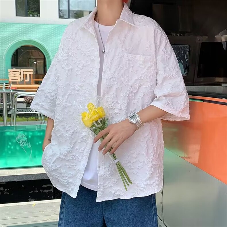 衬衣男夏天新款纯港风休闲衬衫盐系男友风宽松短袖C72P36,男装衬衫,星座1116-2