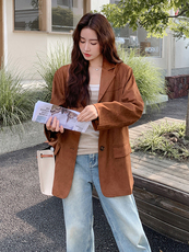 翻领常规单排扣中长款插肩袖西装上衣小西服休闲春秋春秋气质网红，女装短外套，浙宝305