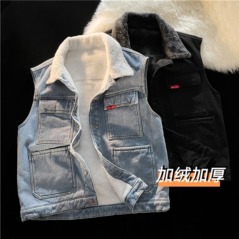 MJ208J-p68-限价98M-5XL加绒羊羔绒宽松大码牛仔马甲工装ins,男装背心/马甲,星座116