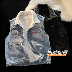 MJ208J-p68-限价98M-5XL加绒羊羔绒宽松大码牛仔马甲工装ins，男装背心/马甲，星座116