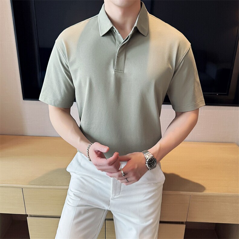 2025主推款微阔宽松版型夏季新款纯色翻领Polo衫2259-P45,男装Polo衫,电商D342